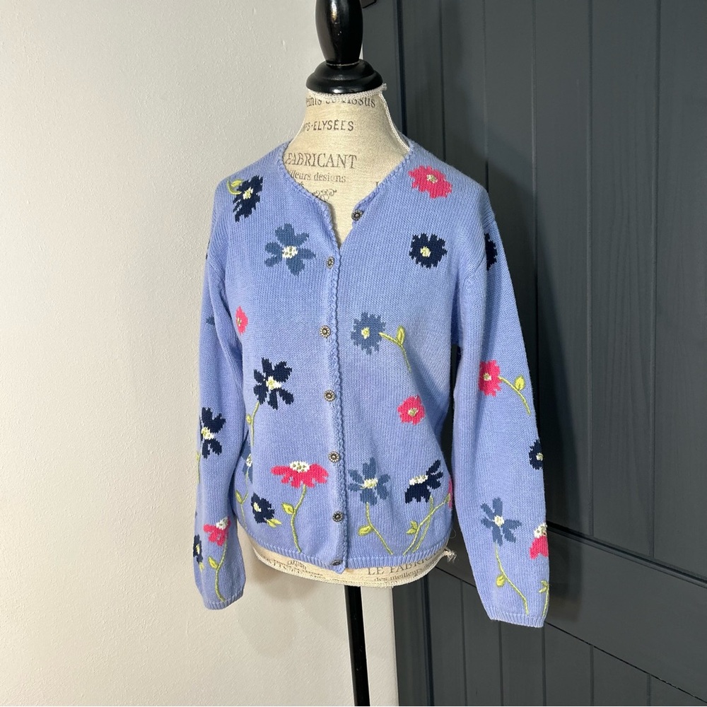 Vintage Teddi Floral Blue Cardigan Sweater